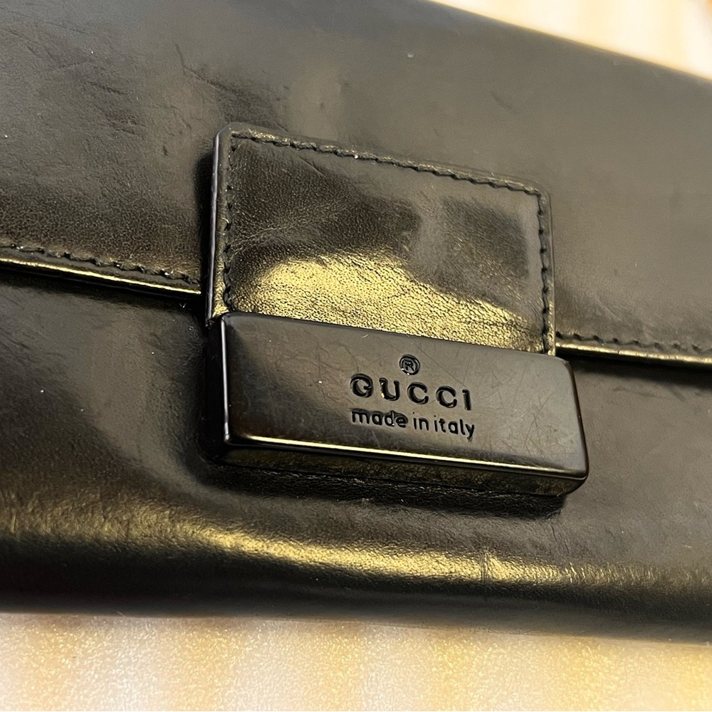 Gucci Long Wallet Black Leather Long Wallet Gucci Black Hardware GG black wallet